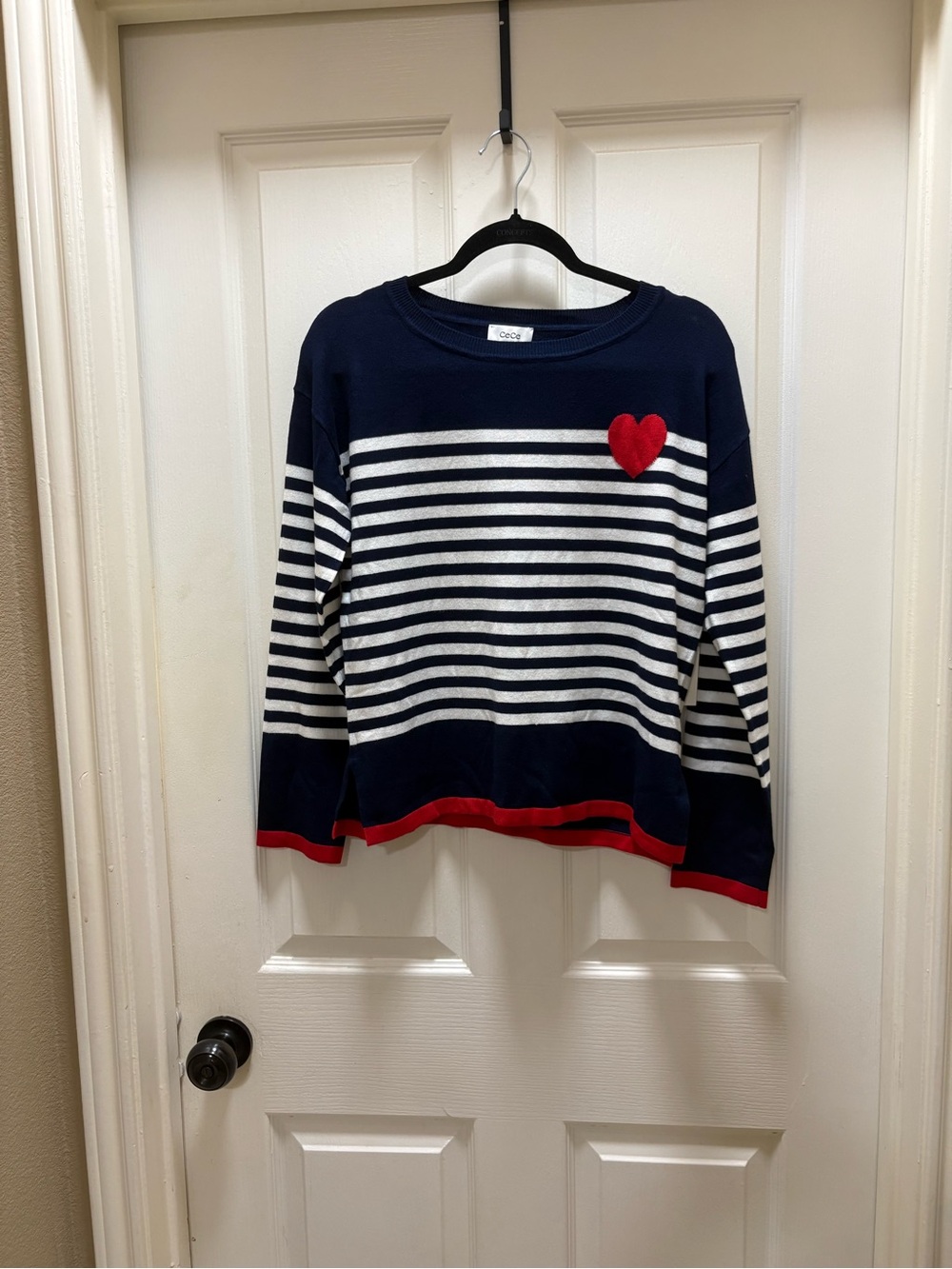 Cece Sailor Stripe Heart Sweater, Blue, Red, and White, Size Small NWT